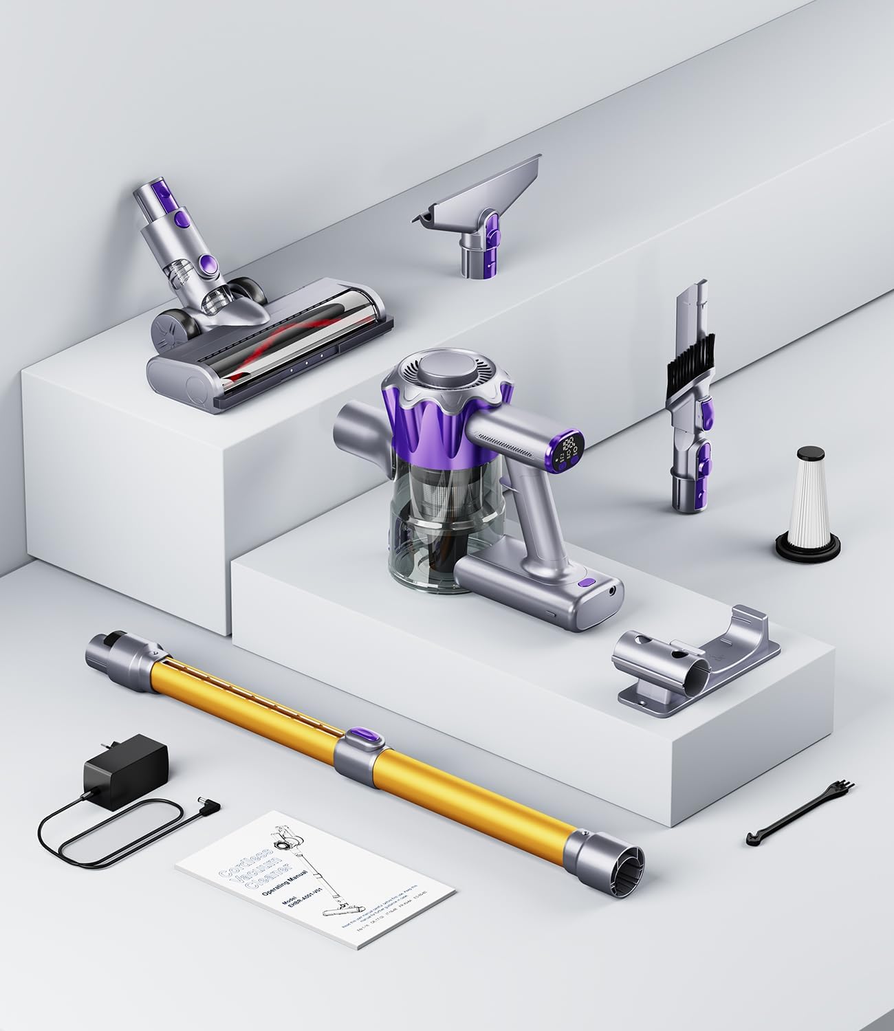Tdyon Akku-Staubsauger 40 kPa/450 W, leistungsstark bis zu 50 Minuten, mit Smart-Display und Anti-Verwicklungs-Bürste, für Teppiche, Tierhaare, Böden und Sofas [Energieeffizienzklasse A+++]