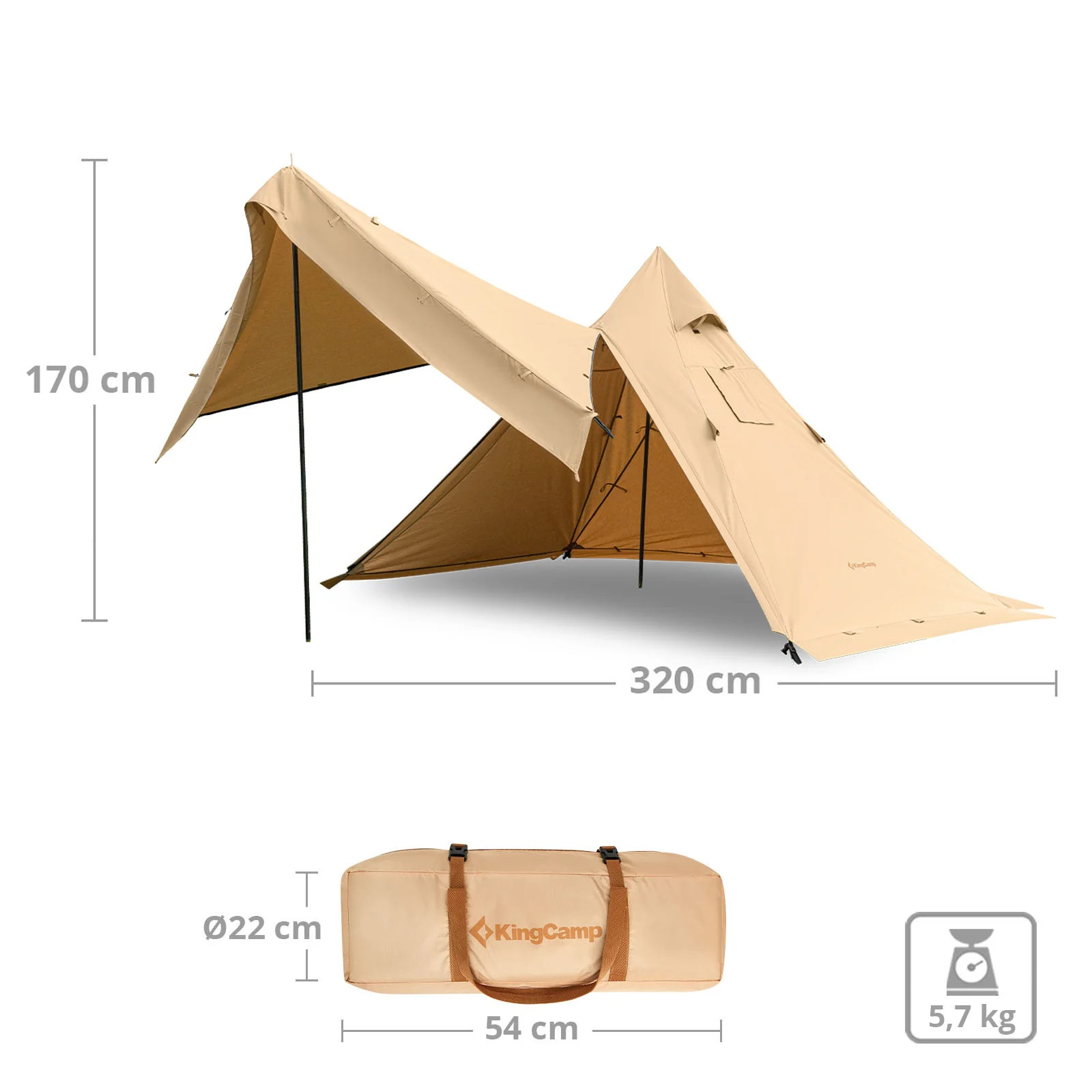 2025 KingCamp Torino 2 – Rummeligt 1-2-personerstelt med en simpel enkeltstangsstruktur, skorstensåbning, vinterbestandigt, vandafvisende og kompakt design