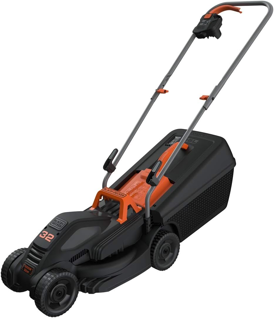 BLACK+DECKER Fahrrad-Rasenmäher, 1600 W, 38 cm Schnittbreite, E-Antrieb, EdgeMax und SoftTouch, 6 Schnitthöhen, 45-Liter-Fangbehälter, BEMW471BH