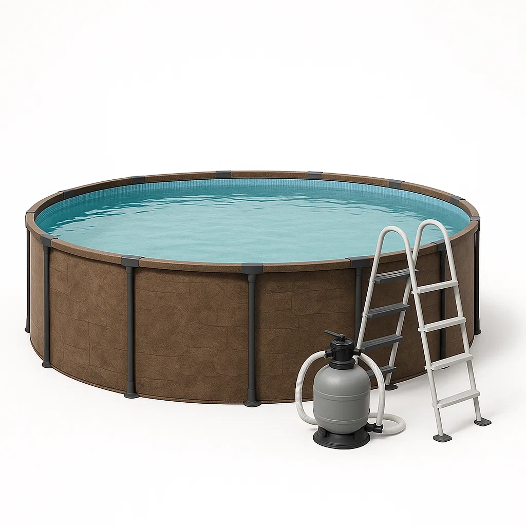Piscine tubulaire ronde 358 x 98 cm, couleur beige, avec filtre et échelle lWPgBkA279wR
