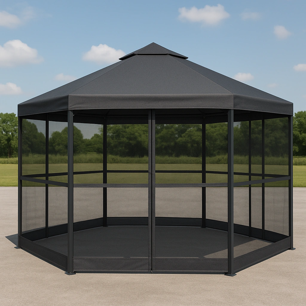 Gazebo hexagonale en acier noir pour jardin extérieur 3x3x2,6m - OVsJAgA337HP