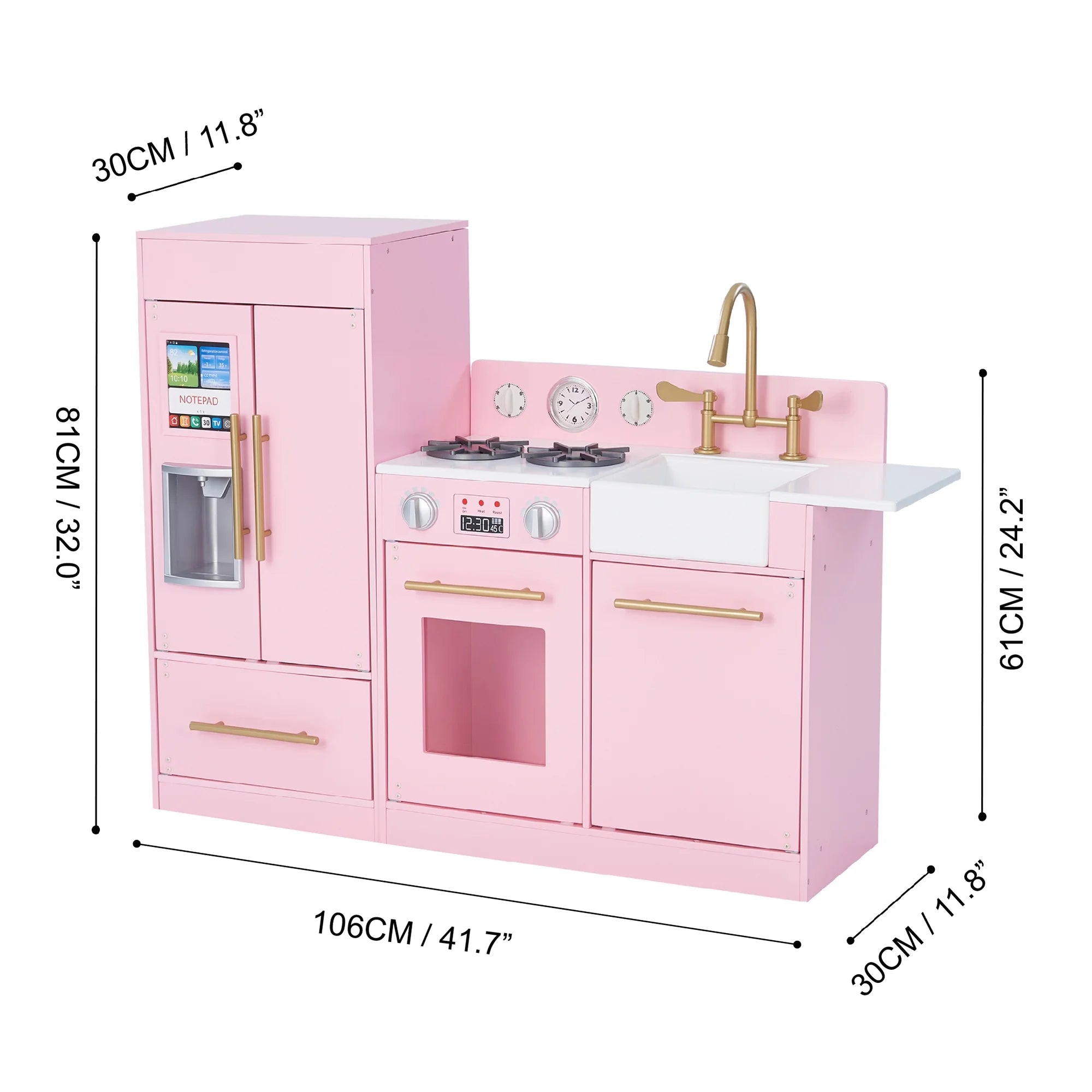 Cuisine jouet moderne pour enfants Little Chef Charlotte 2025 avec réfrigérateur séparé, meuble de cuisine et fonctionnalités interactives. Rose