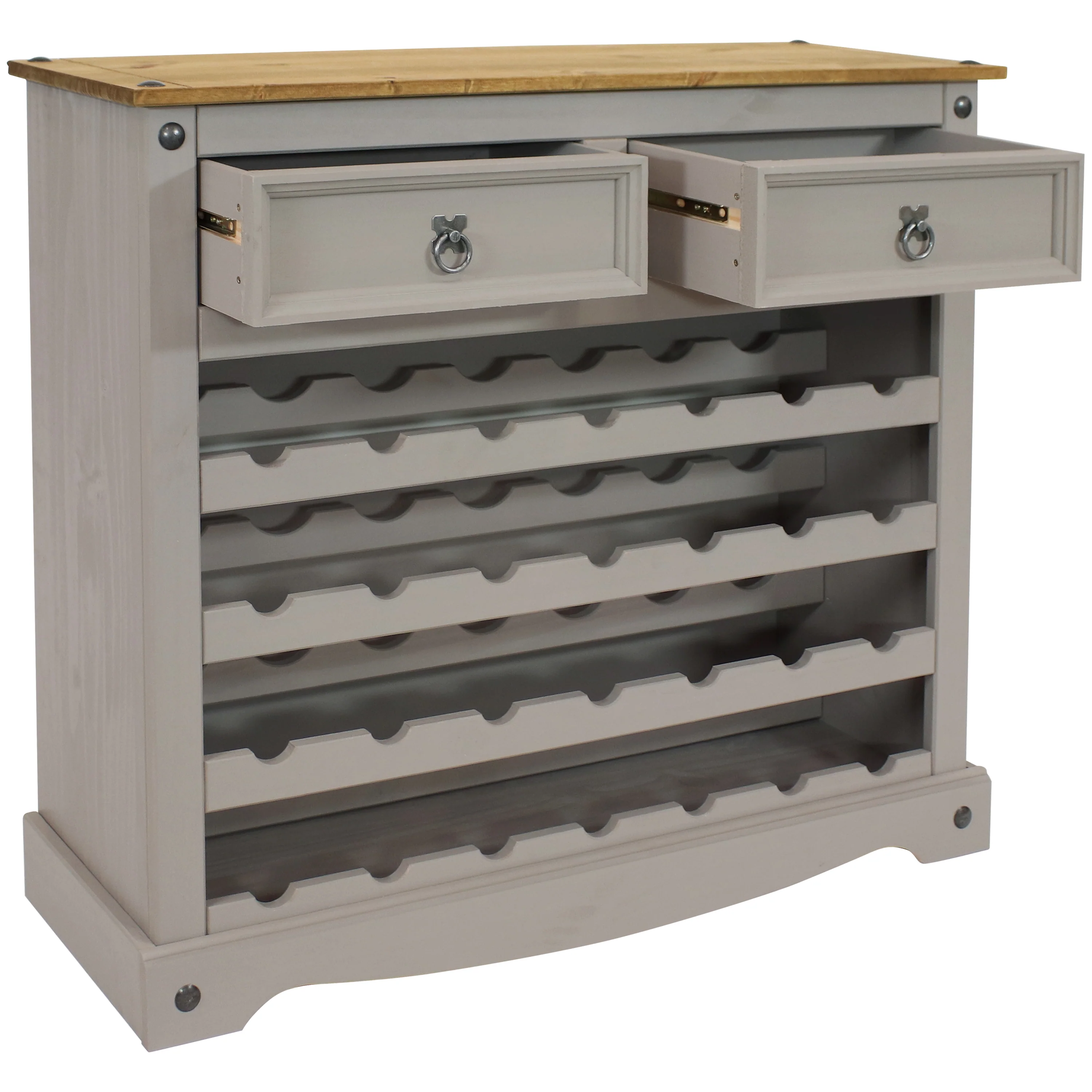 Table casier à vin Sunnydaze en pin massif, gris, 28 bouteilles, 88 cm (2025).