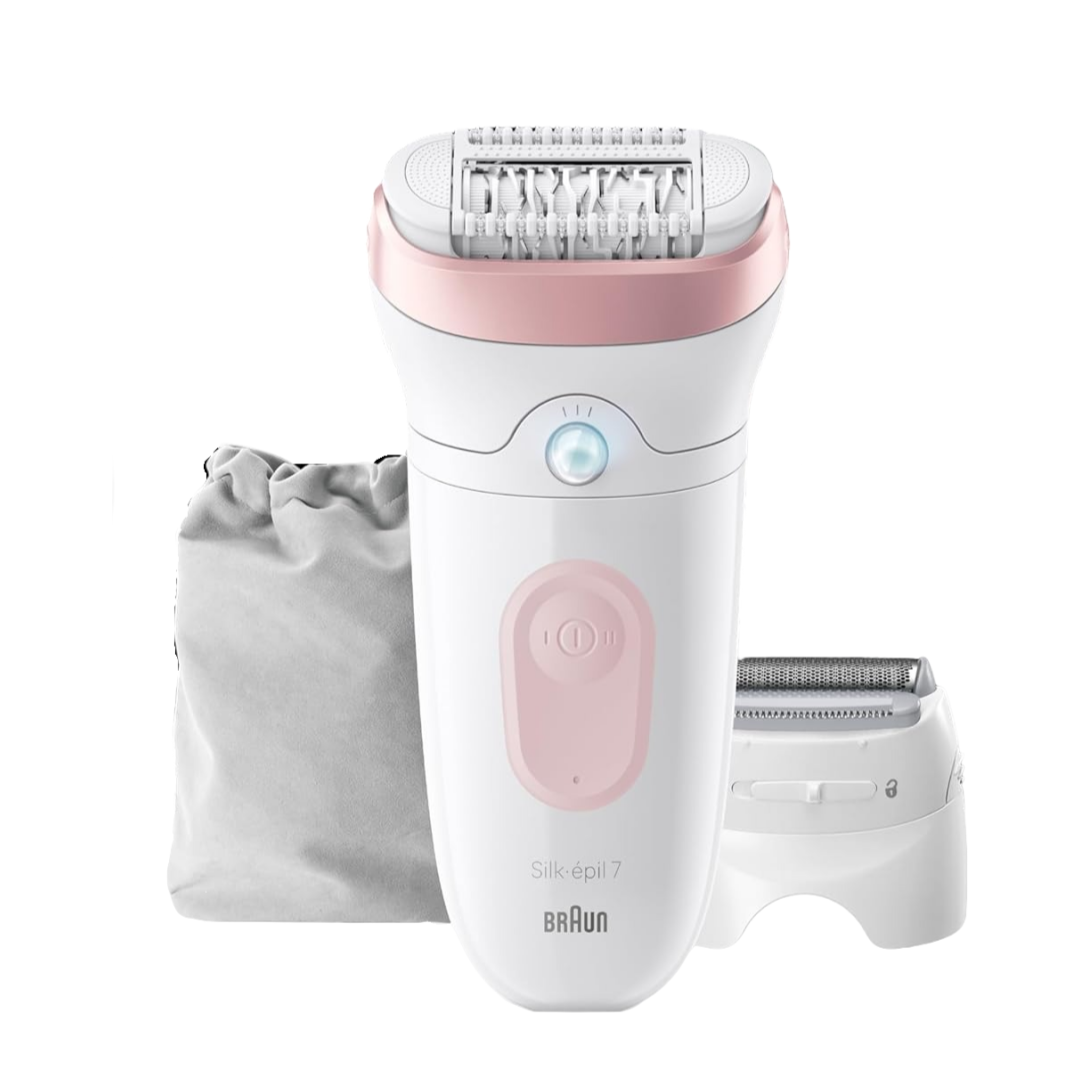Braun Silk-épil 7, Elektrisk Epilator til Nem Hårfjerning, Glat og Langtidsholdbar Hud, Model 7-210, Hvid/Flamingo