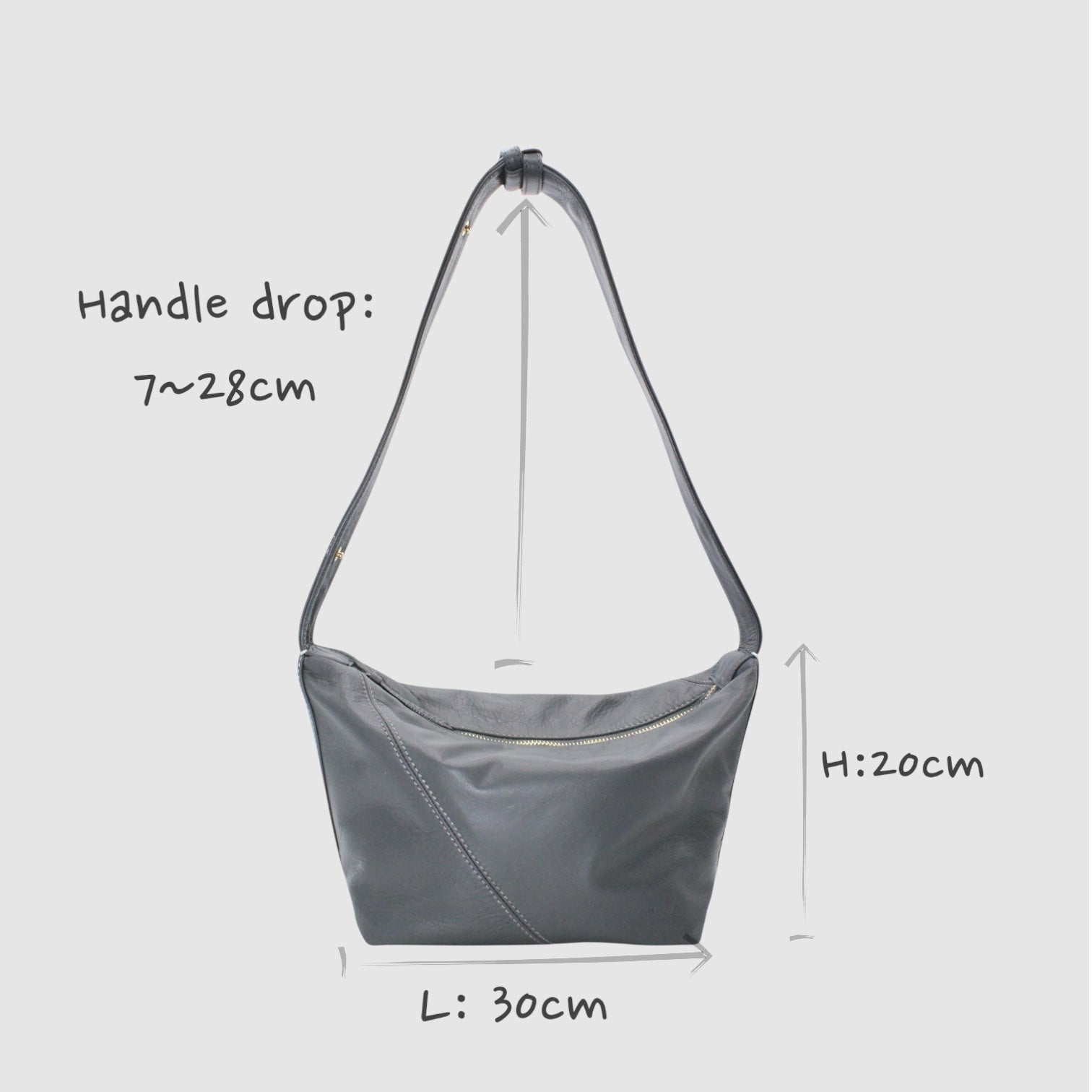 Evy - Genuine Leather Pouch Shoulder Bag - Ash Grey