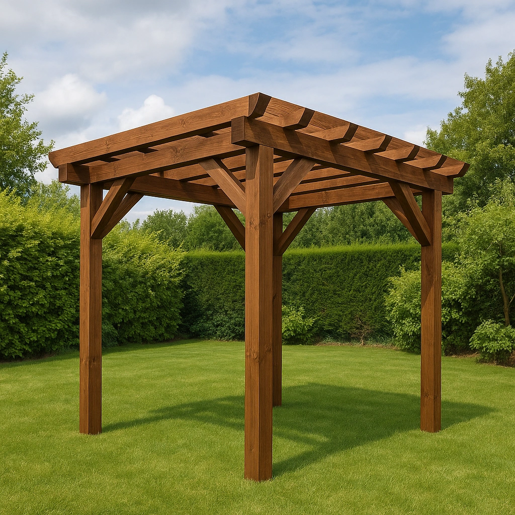 Pergola de jardin en bois massif, marron, pour usage extérieur, 250 cm x 250 cm x 260 cm