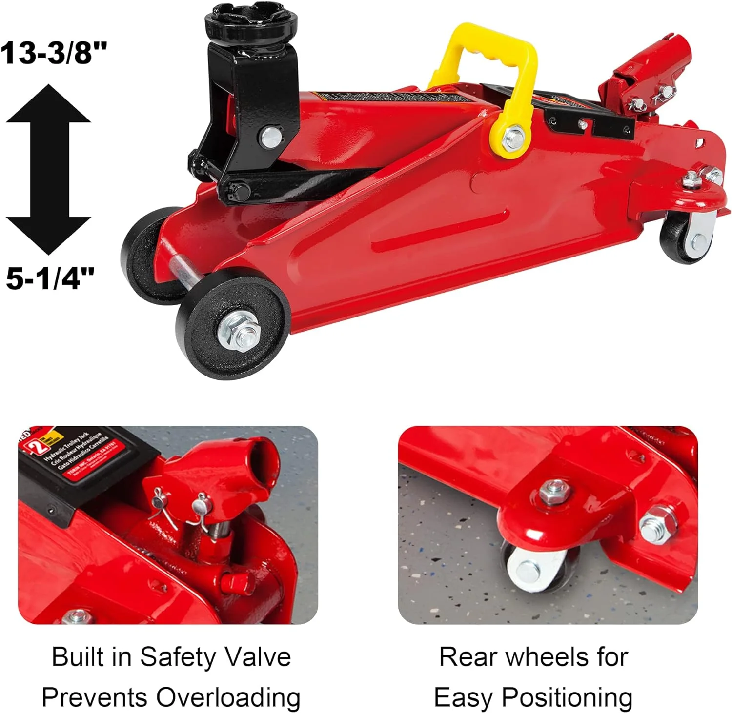 Cric hydraulique BIG RED de 2 tonnes avec 2 vérins et chariot roulant. Couleur rouge. Modèle W8200.