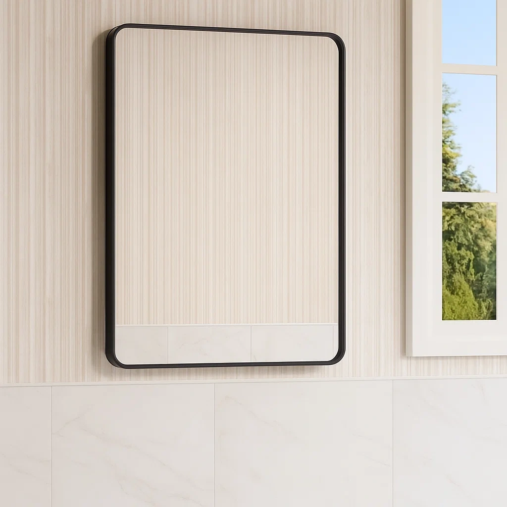 Miroir mural noir en aluminium et verre, pour salon, 56 x 3 x 76 cm