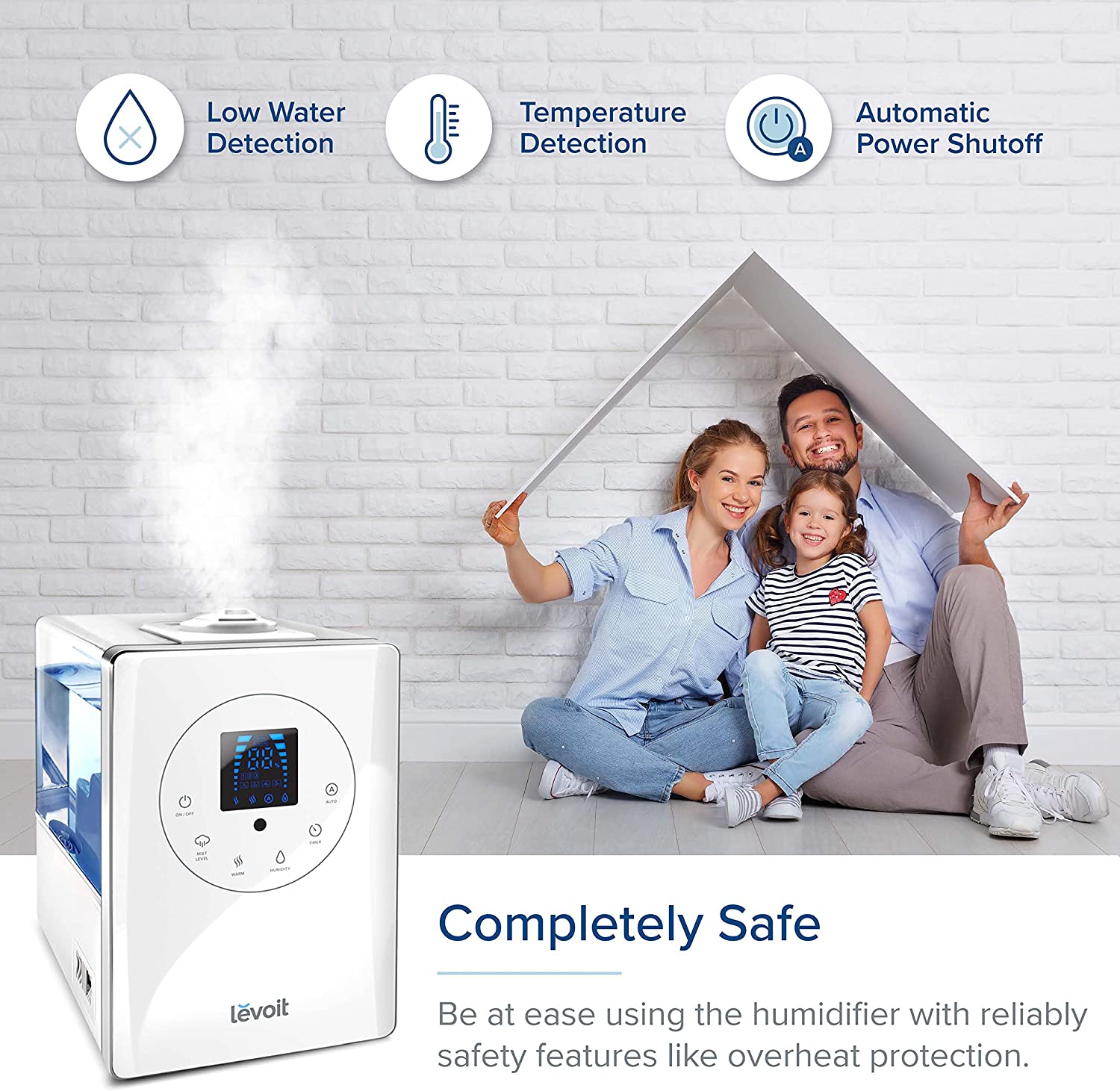 Humidificateurs LEVOIT pour chambres et grandes pièces, humidificateur à vapeur chaude et froide de 6 L pour maisons et plantes, avec capteur d'humidité intégré