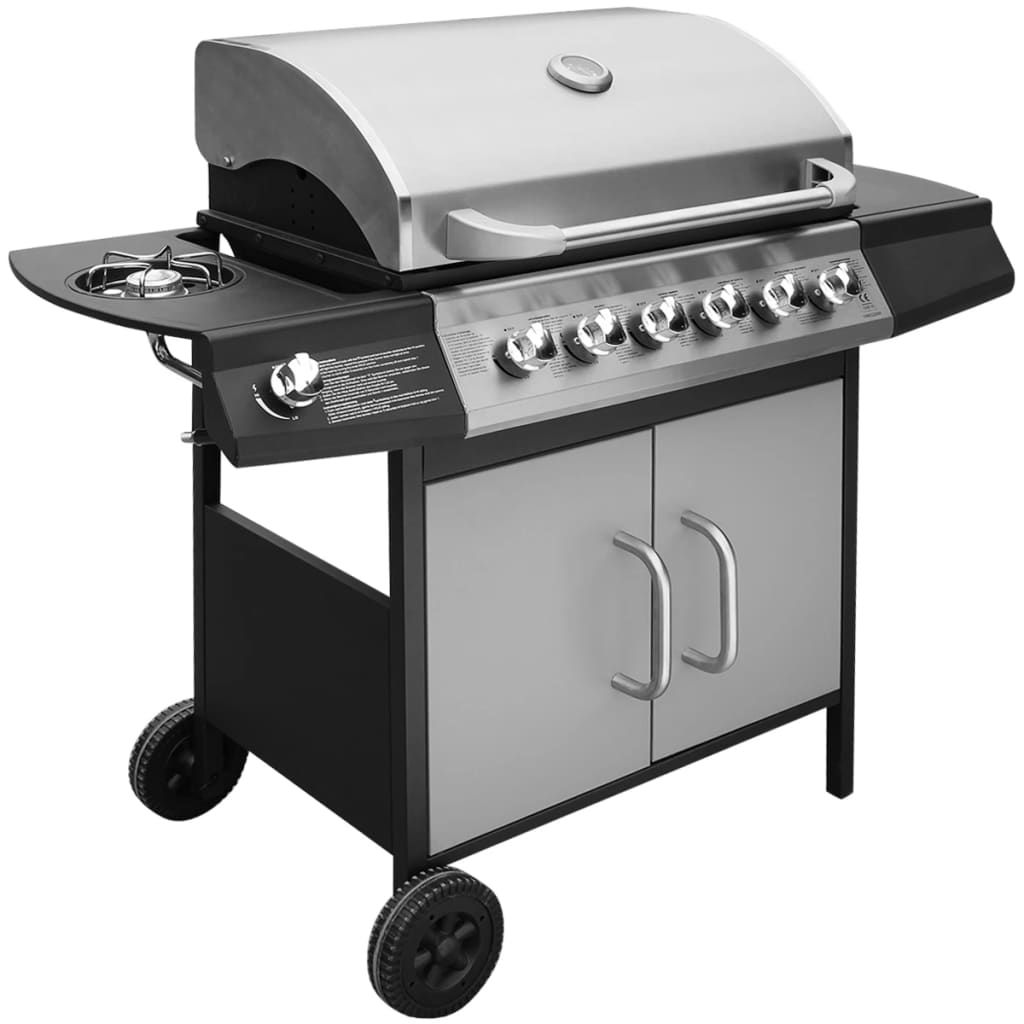 Vidaxl 6+1-Brenner-Gasgrill, Schwarz und Silber