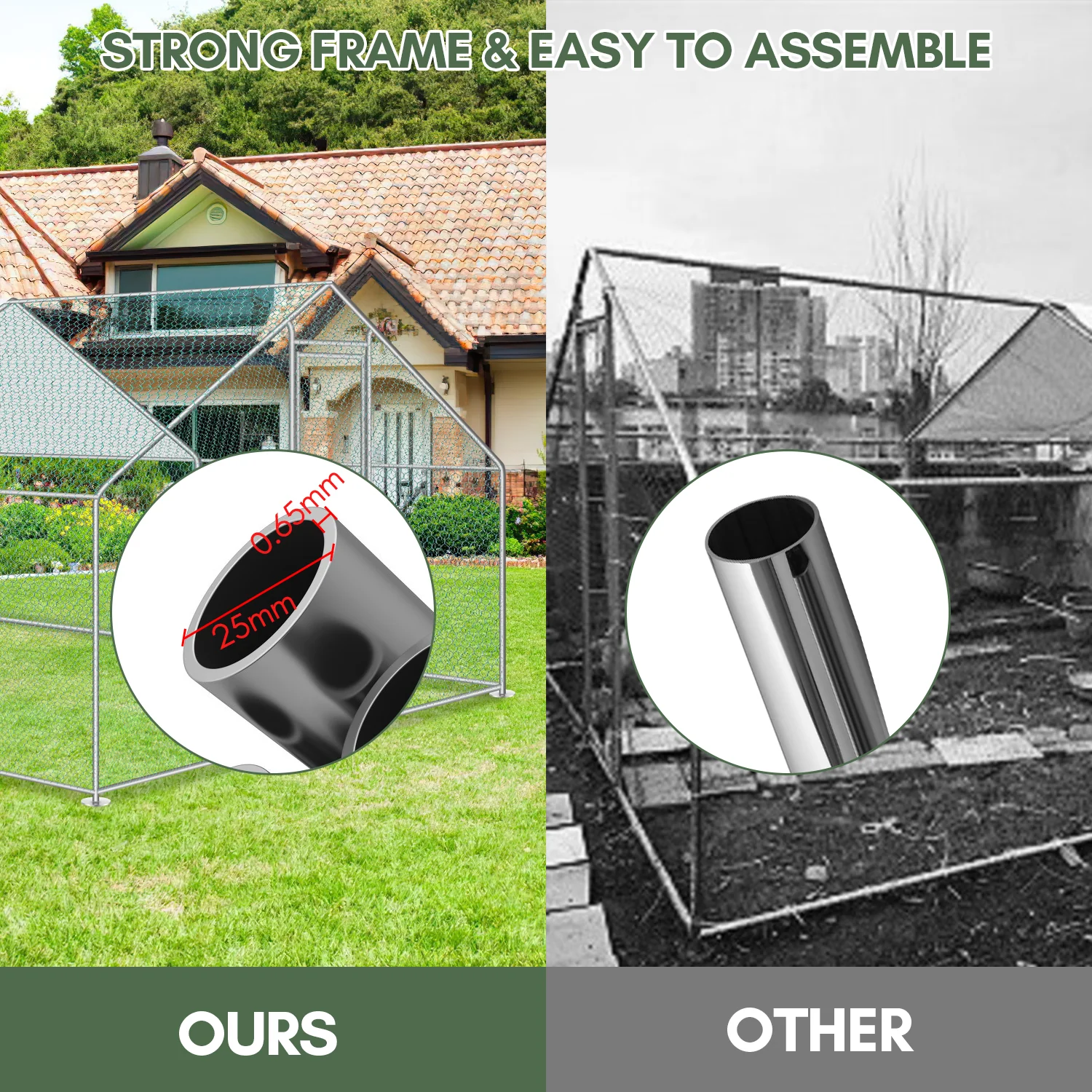 Sonnewelt 2025 Metall-Hühnerstall für den Außenbereich mit Markise – 3 x 4 x 2 m