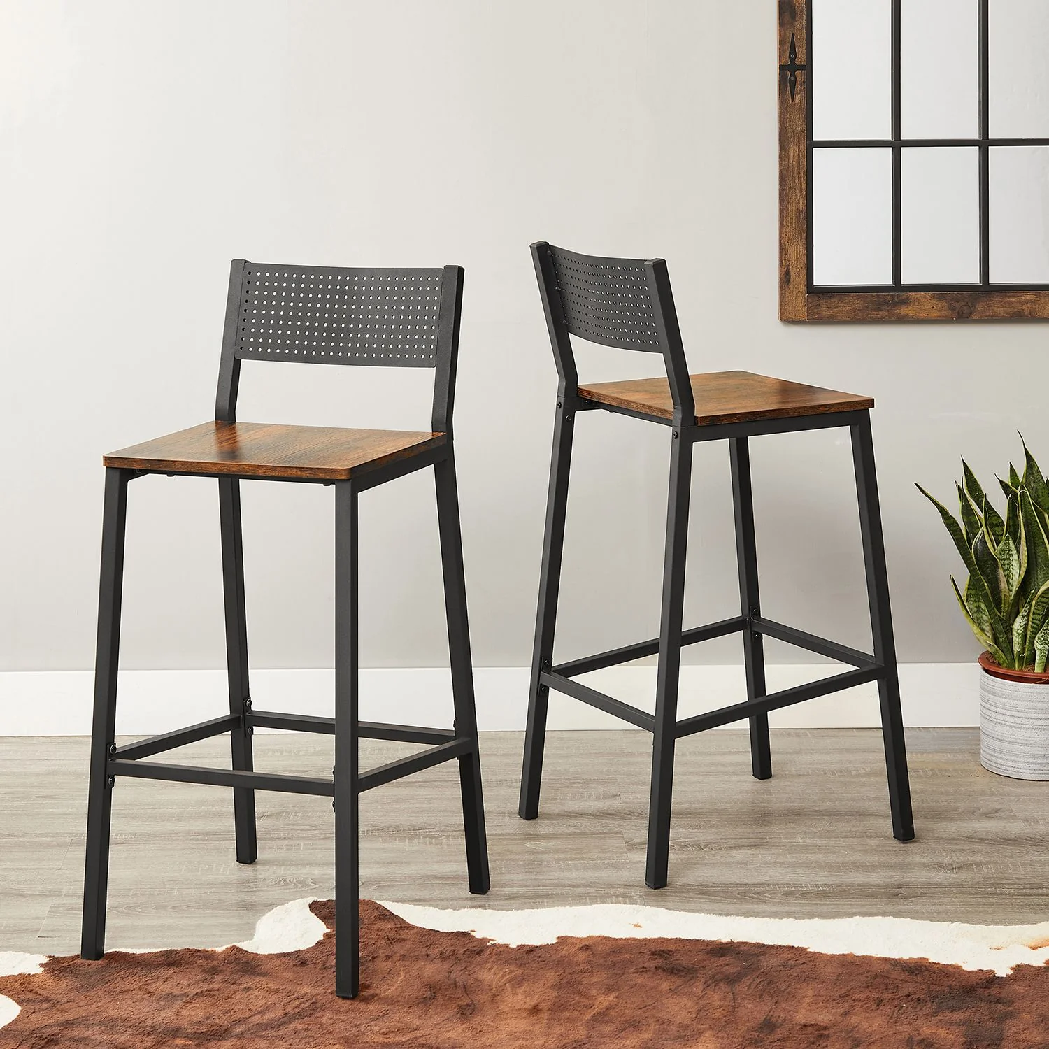 Set mit 2 hohen Küchenhockern in Anthrazitgrau und Schwarz