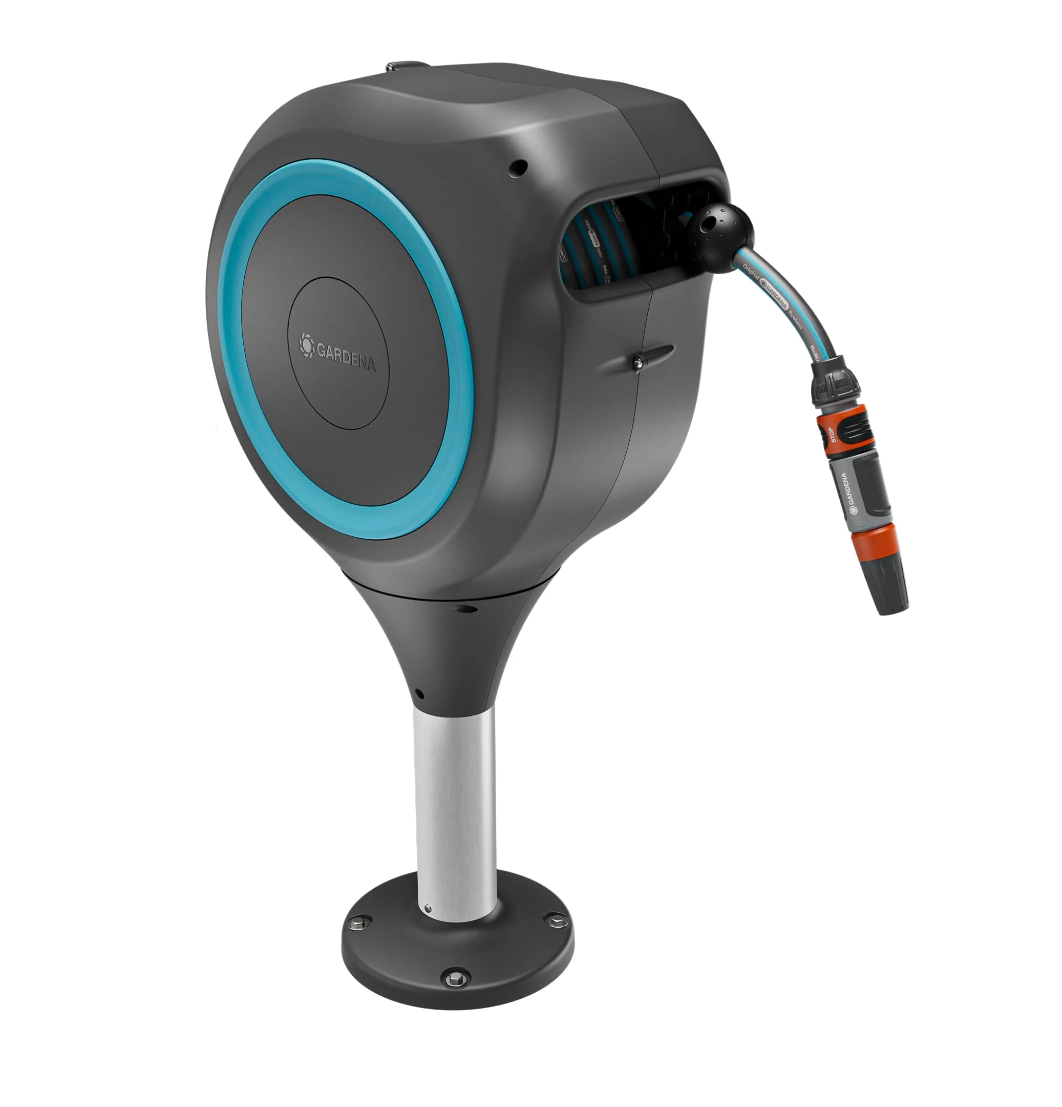 2025 Gardena RollUp M terrasseslangeboks: Vejrbestandig boks med RollUp-teknologi og 20 m slange. Vanding af mellemstore haver med terrasser. Automatisk oprulning. Turkis (18615-20)