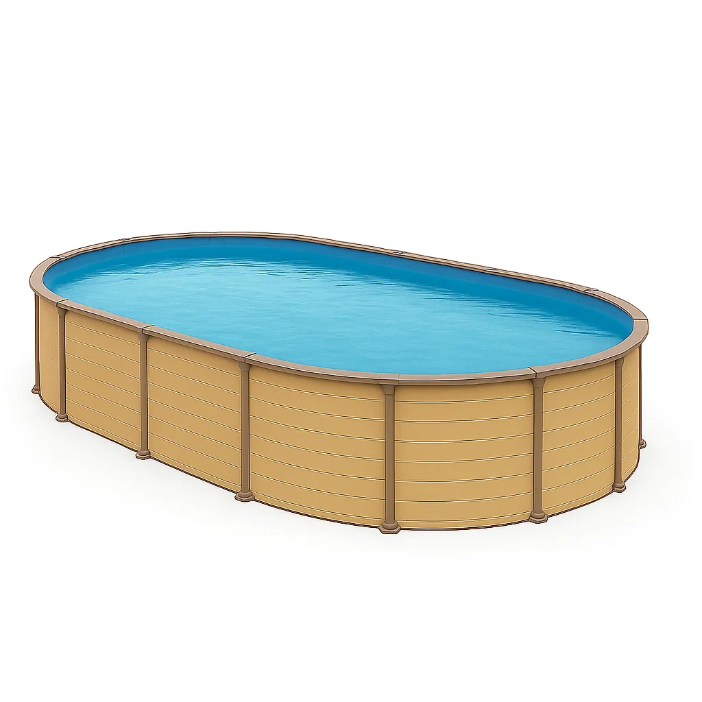Piscine tubulaire ovale démontable avec structure en acier 418 x 243 x 98 cm beige/bleu qUMRAJP125Do