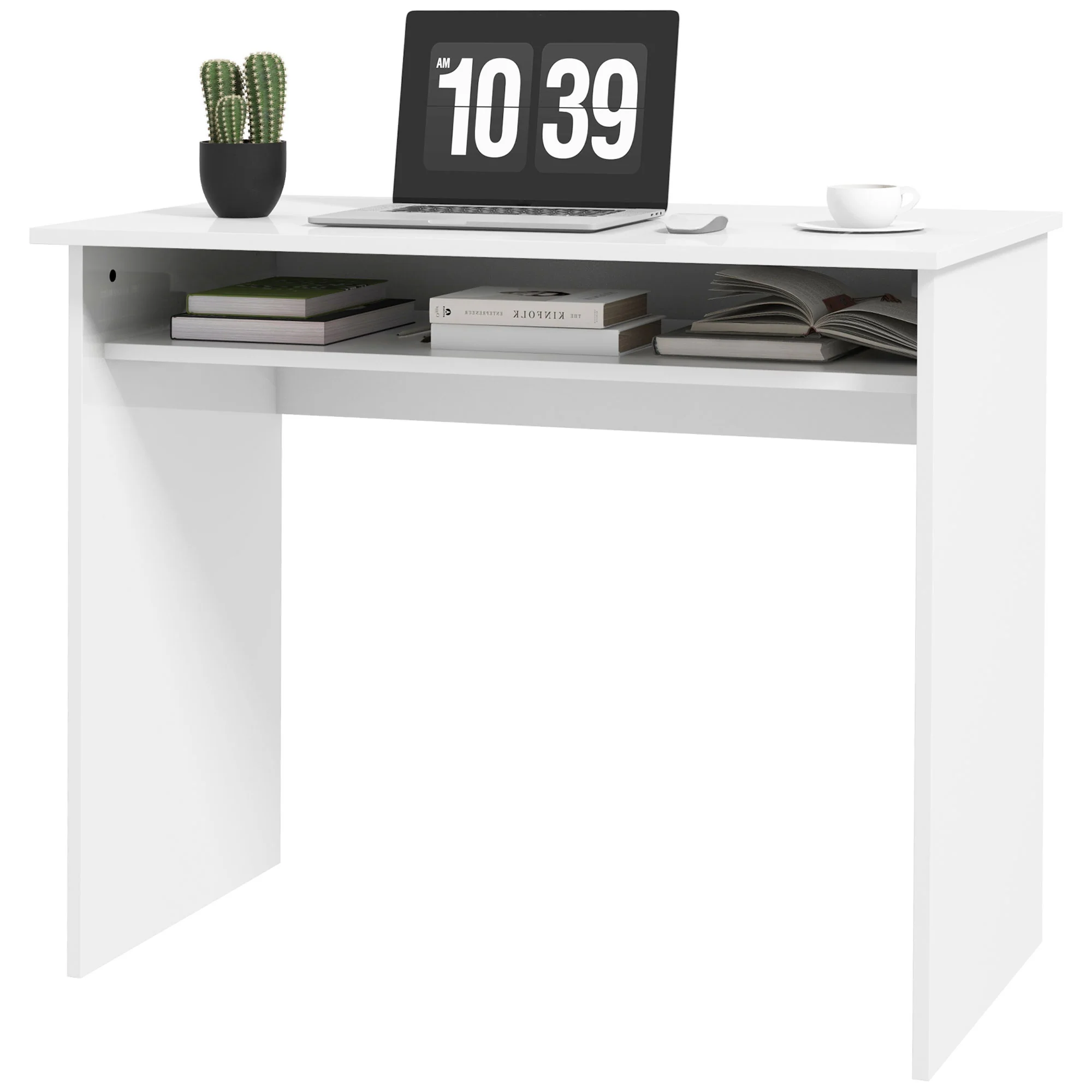 Moderne computerbord. Lille skrivebord med opbevaringshylde. 90 x 50 cm. Blank hvid