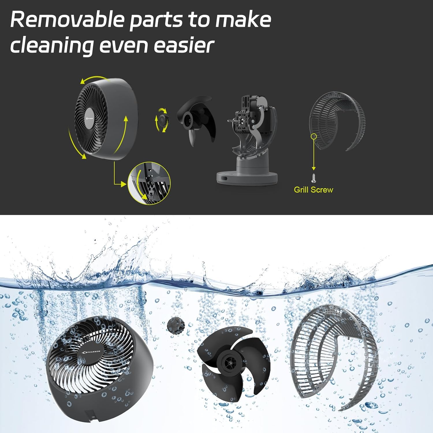 Ventilateur de table silencieux MYCARBON Turbo 20 dB, moteur CC puissant, oscillation 30°-60°-90°, 11 vitesses, minuterie 12 h et démarrage programmé, avec télécommande