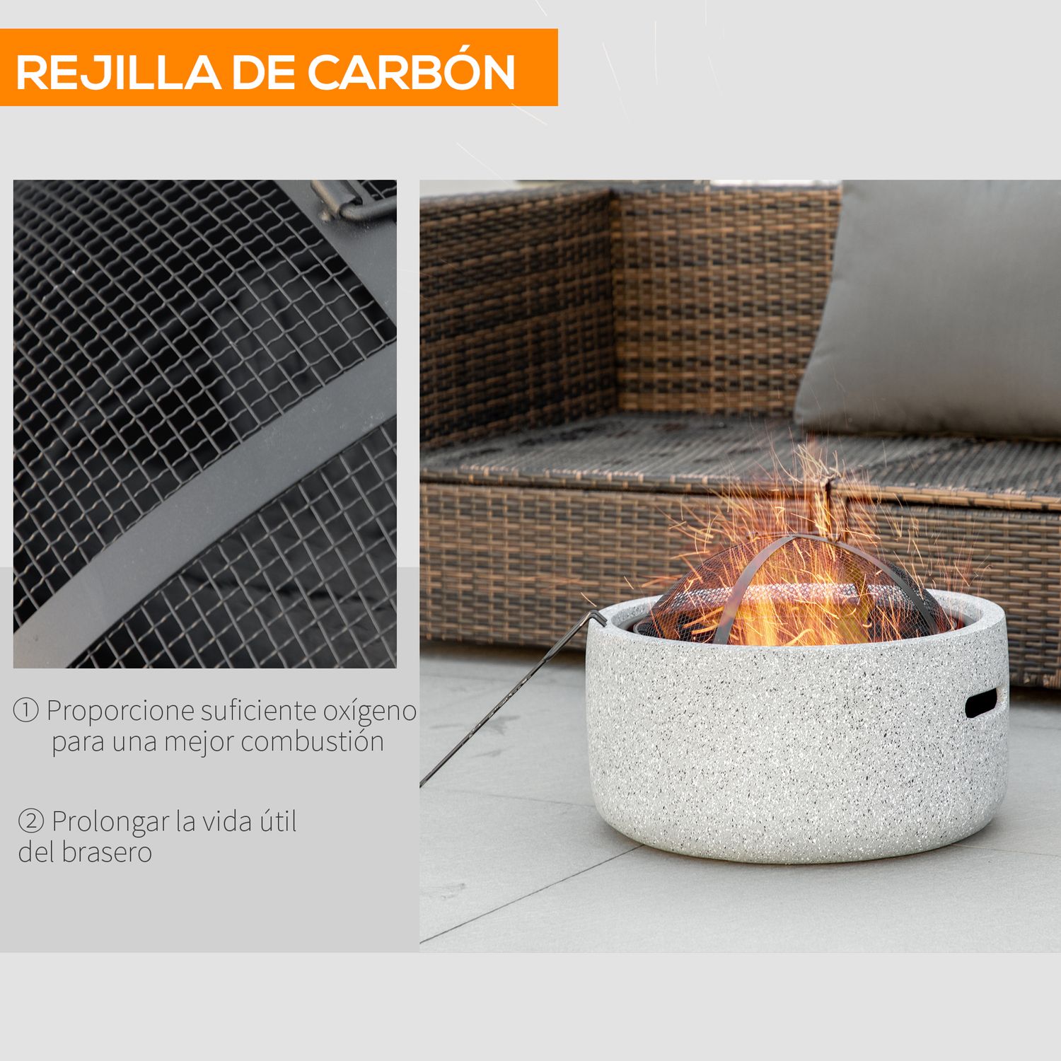 Udvendig metalbålfad Ø45x34 cm - outsunny. Grå