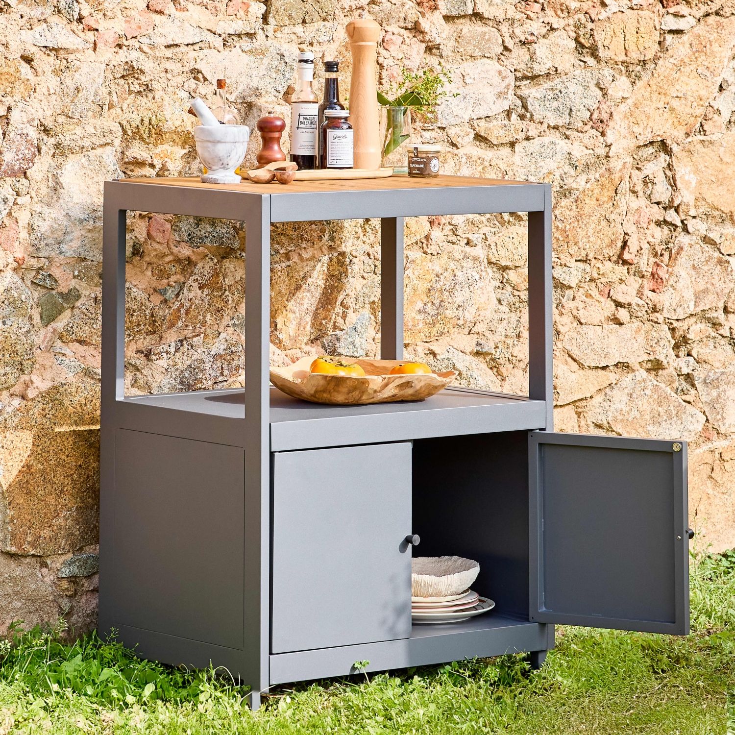 Udendørskøkken i aluminium og polywood med 2 døre, antracit