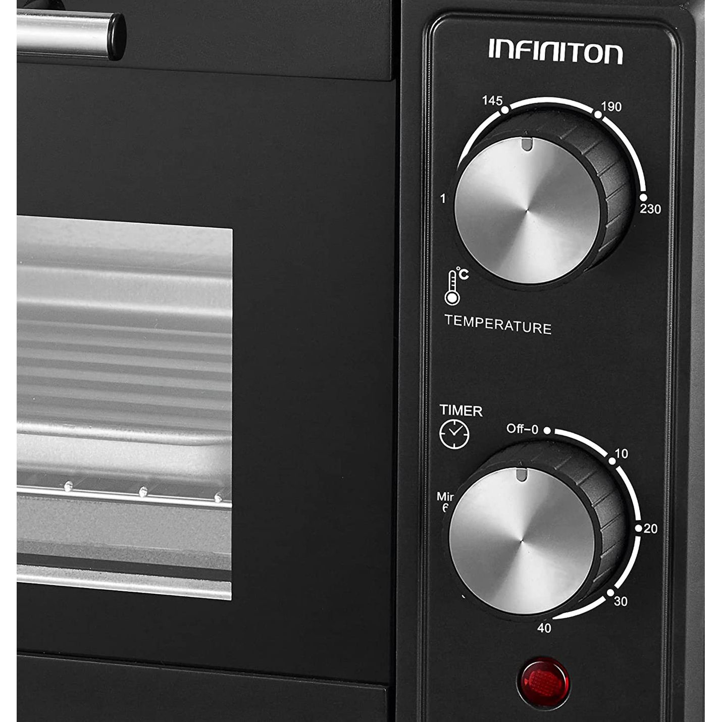 Infiniton HSM-71N91 – Tragbarer Tischbackofen, Schwarz, 9 Liter, Timer, Doppelverglasung, einstellbares Thermostat bis 230 °C