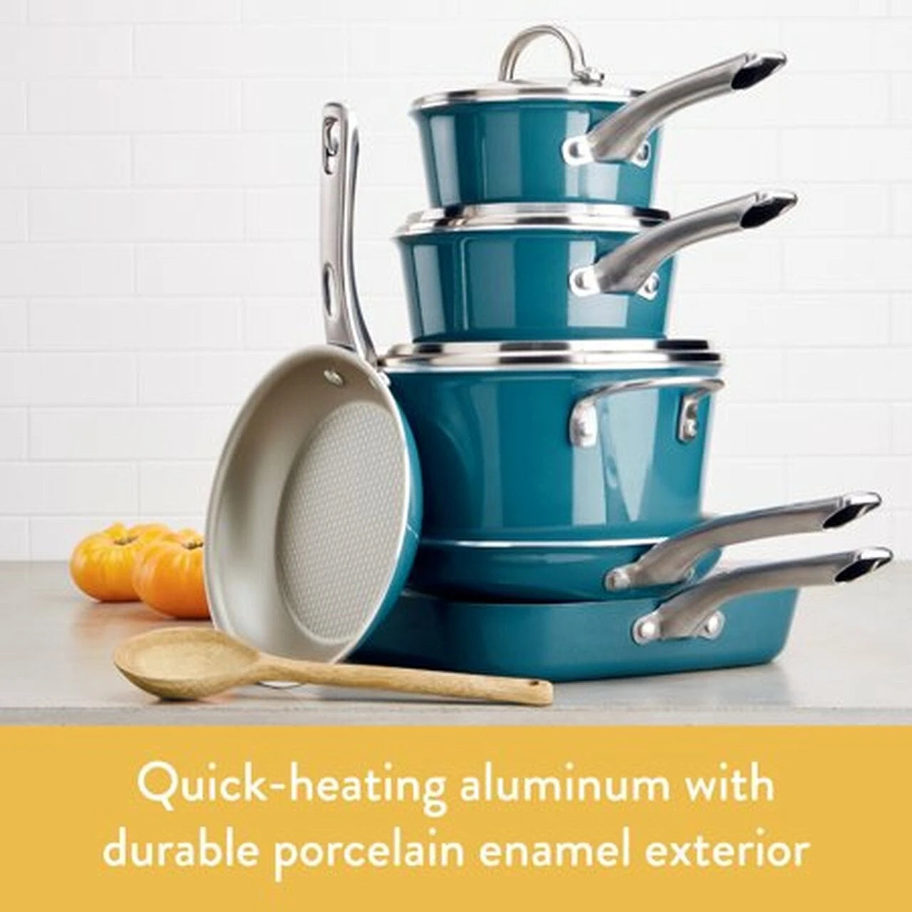 Ayesha Curry 10-delt non-stick emaljeret porcelænsgryde og -pandesæt, blå