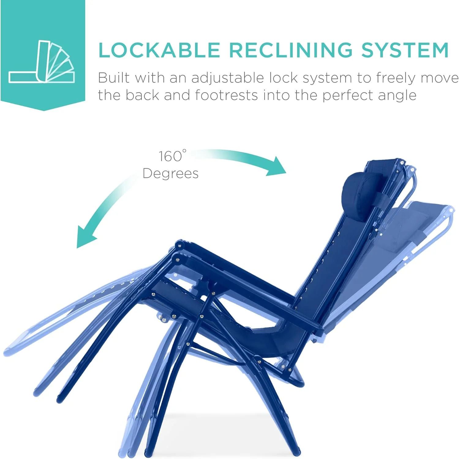 Bedste valg – Zero Gravity-lænestol til terrassen. Justerbar og foldbar udendørsstol med baldakin, nakkepude og sidebakke. Textilene – Påfugleblå