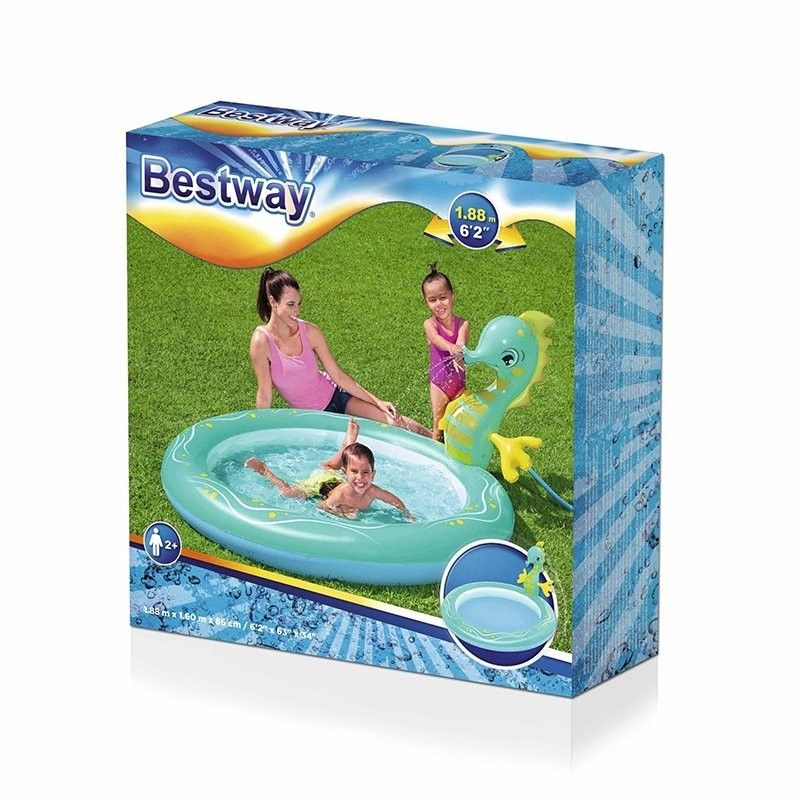 Bestway aufblasbares Kinderbecken mit Jet-Rad und Pferd, 188 x 160 x 86 cm, ab 2 Jahren, Garten 53114