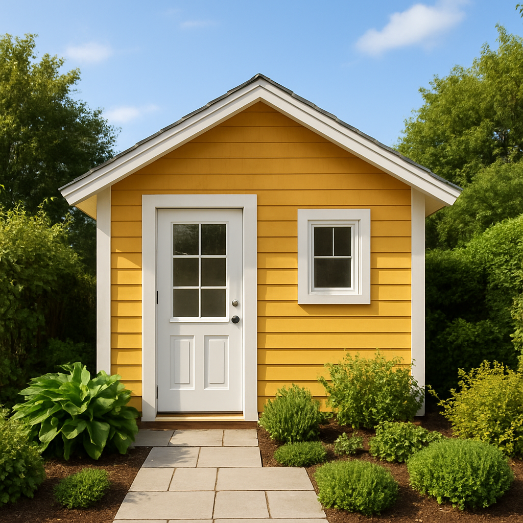 Abri de jardin en bois jaune et blanc, bois synthétique, extérieur, 200×180×250 cm