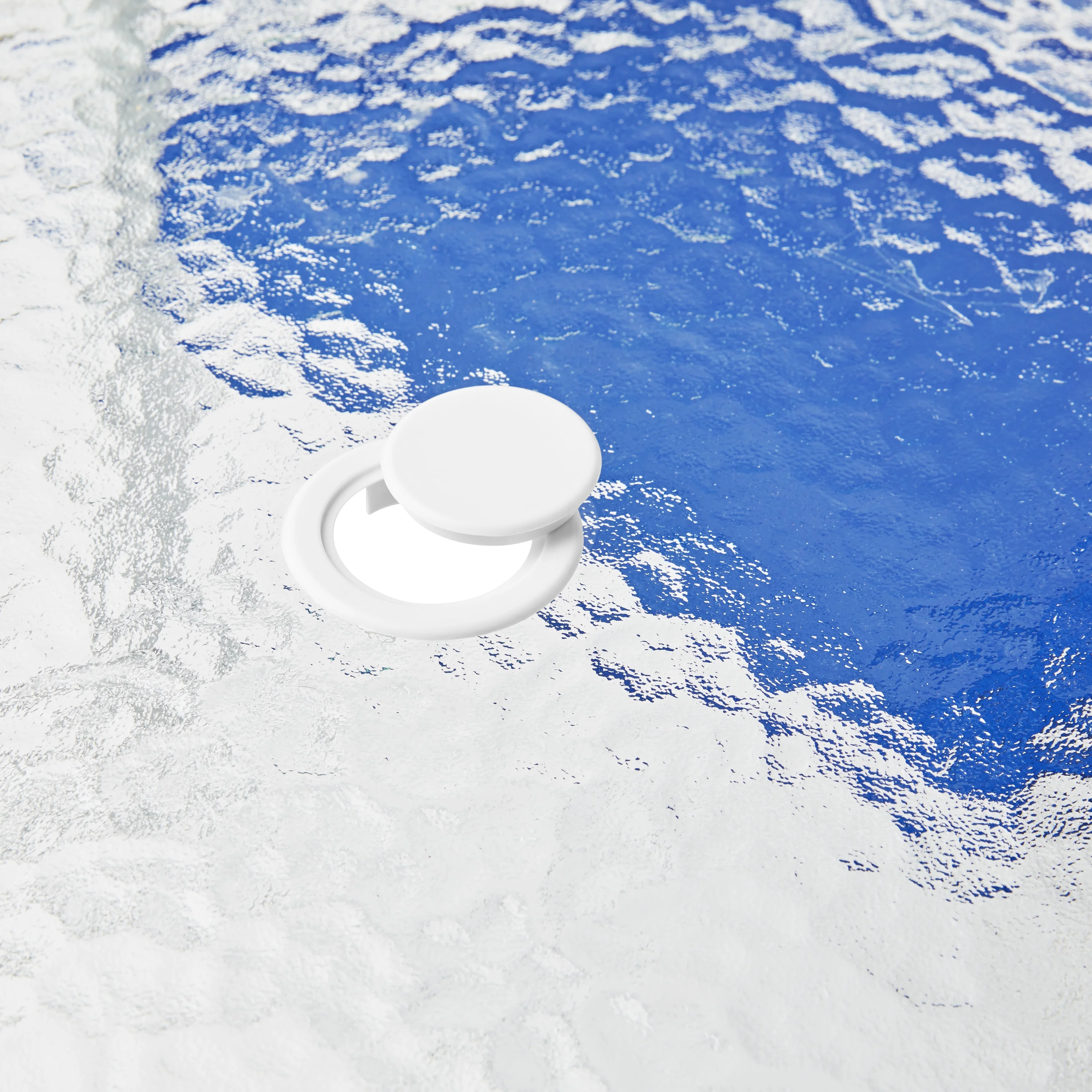 2025 Mainstays Albany Lane udendørs spisebordssæt med 5 dele. Hvidt stålstel og blåt stof.