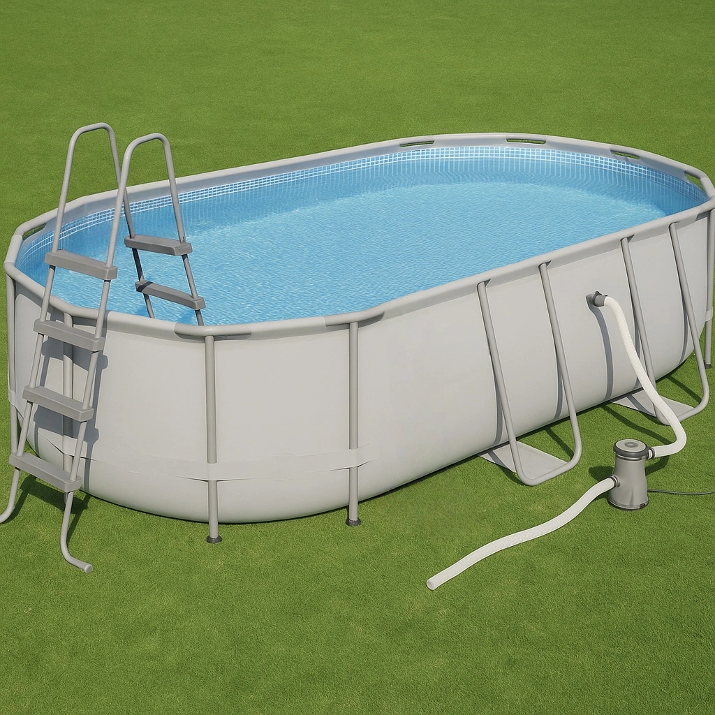 Piscine hors-sol ovale amovible, en PVC gris-bleu, pour jardin, 488 x 205 x 107 cm - nfUwPdq306wb