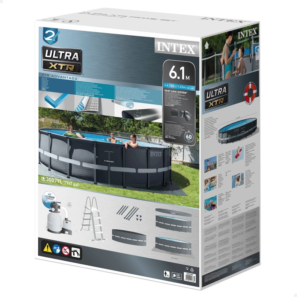Piscine tubulaire circulaire amovible en PVC gris foncé Intex 610 x 122 cm avec purificateur