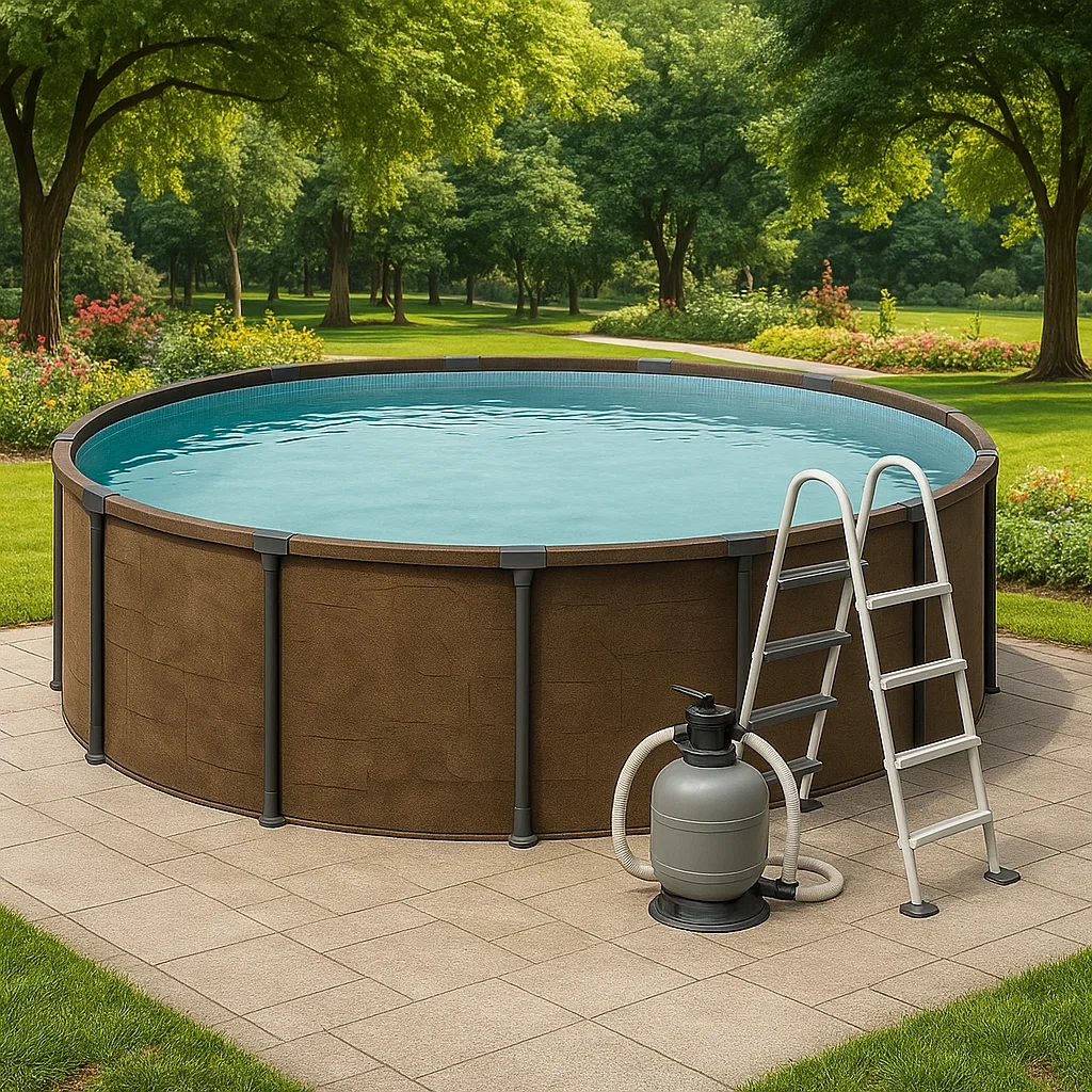 Piscine tubulaire ronde 358 x 98 cm, couleur beige, avec filtre et échelle lWPgBkA279wR