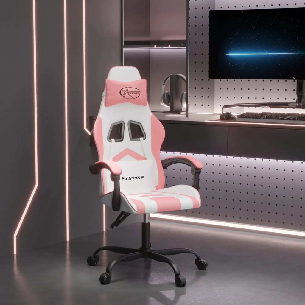 Chaise de jeu 2025 en cuir synthétique blanc et rose V1080