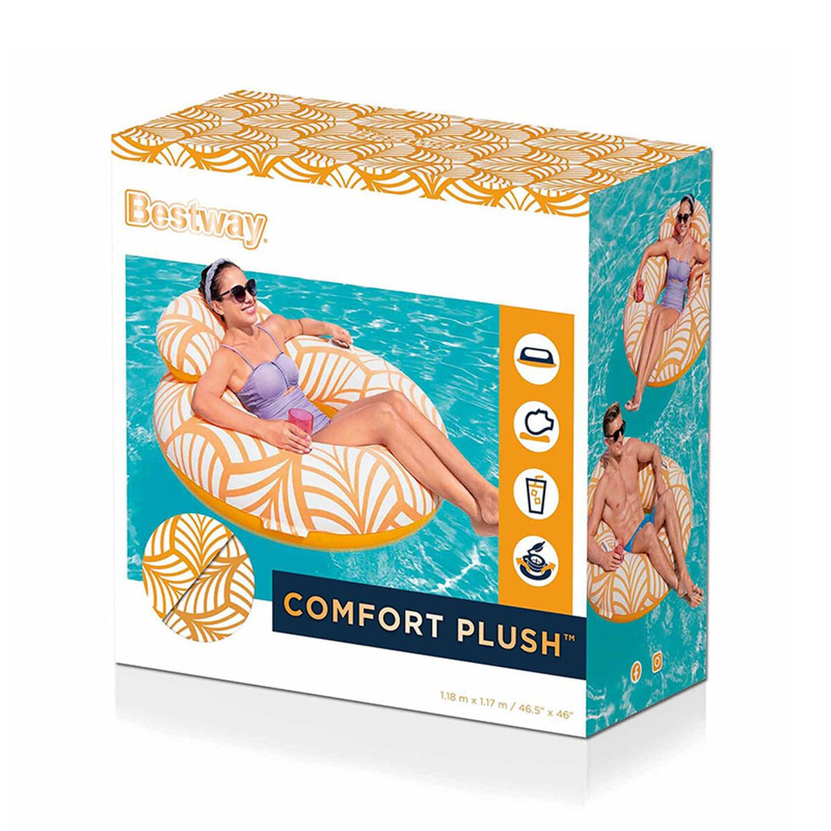 Deluxe aufblasbare Poolliege, Kunststoff, 118 x 117 cm - Bestway. Orange