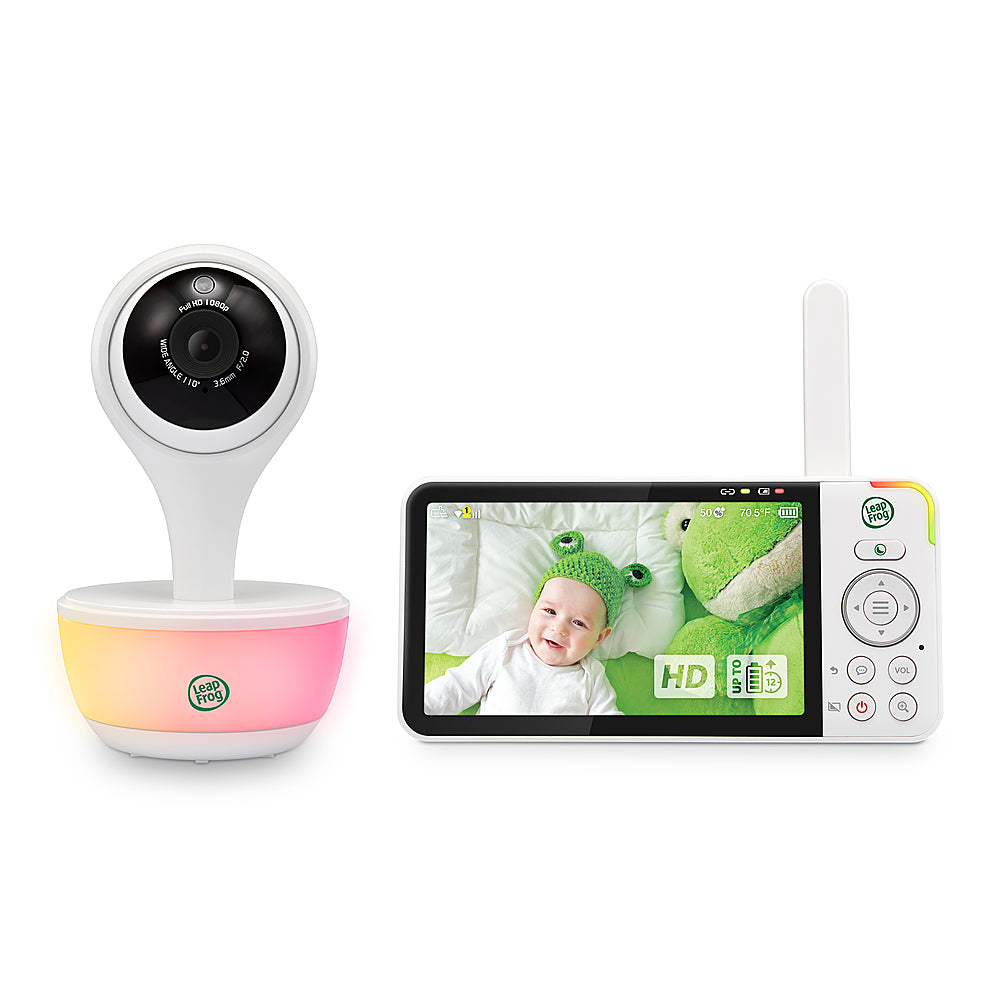 LeapFrog – Babyphone mit WLAN-Fernzugriff, 1080p, 5-Zoll-HD-Bildschirm (720p), Nachtlicht, Farbnachtsicht – Weiß