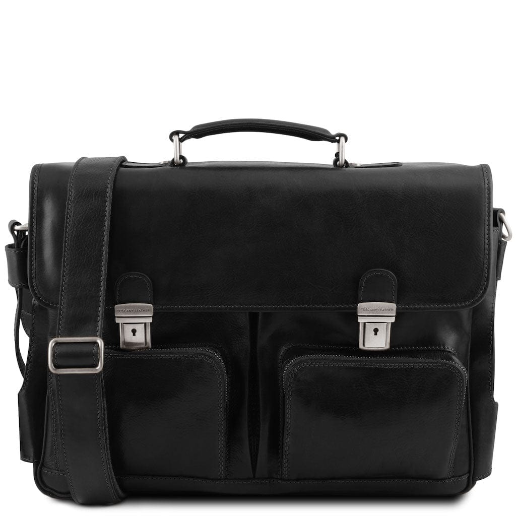 Ventimiglia - Leather multi compartment briefcase with front pockets | TL142069