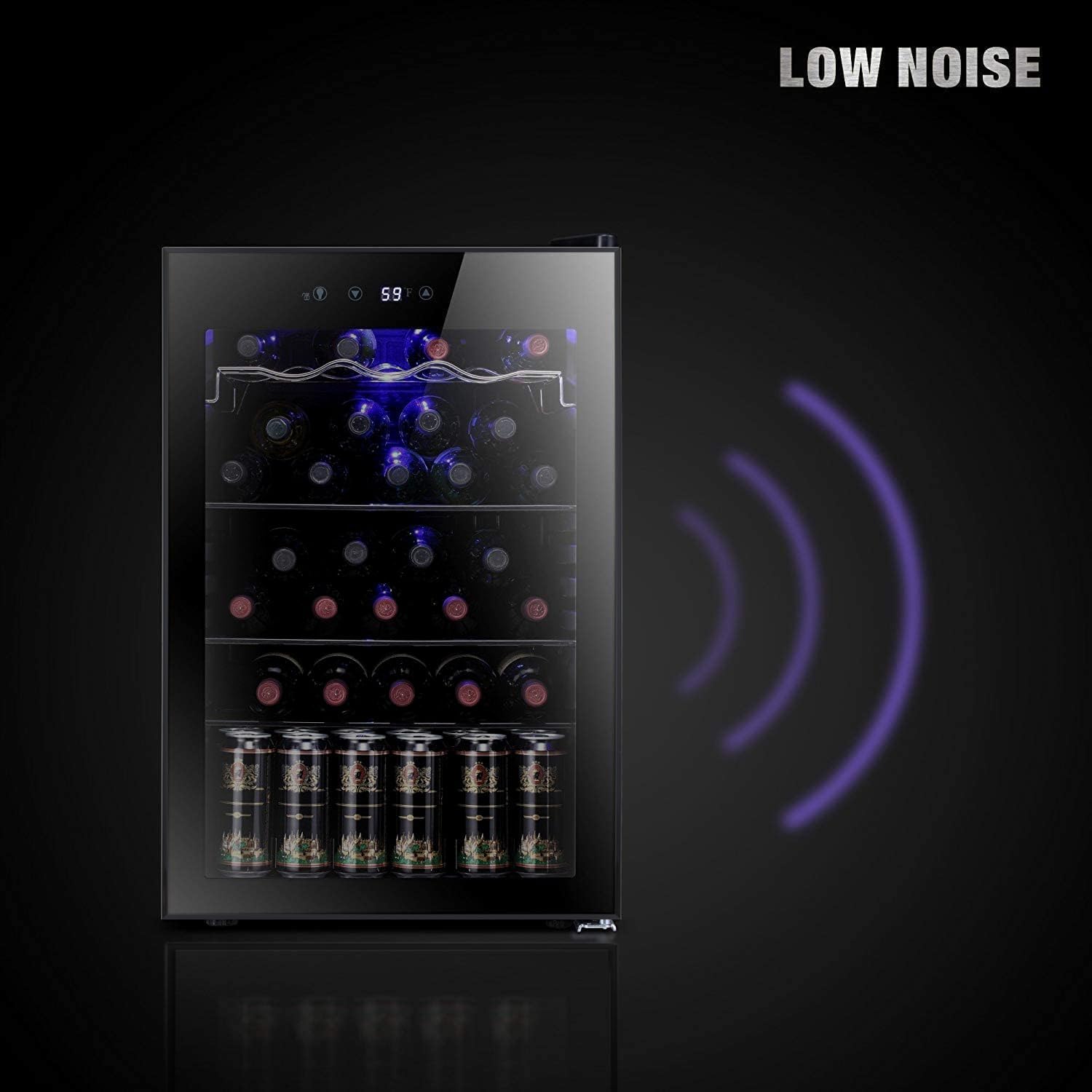Cave à vin/réfrigérateur à boissons Antarctic Star 36 bouteilles, mini-cave à vin, réfrigérateur à bière et soda, fonctionnement silencieux avec compresseur, température réglable, autonome, noir, 4,4 pi³