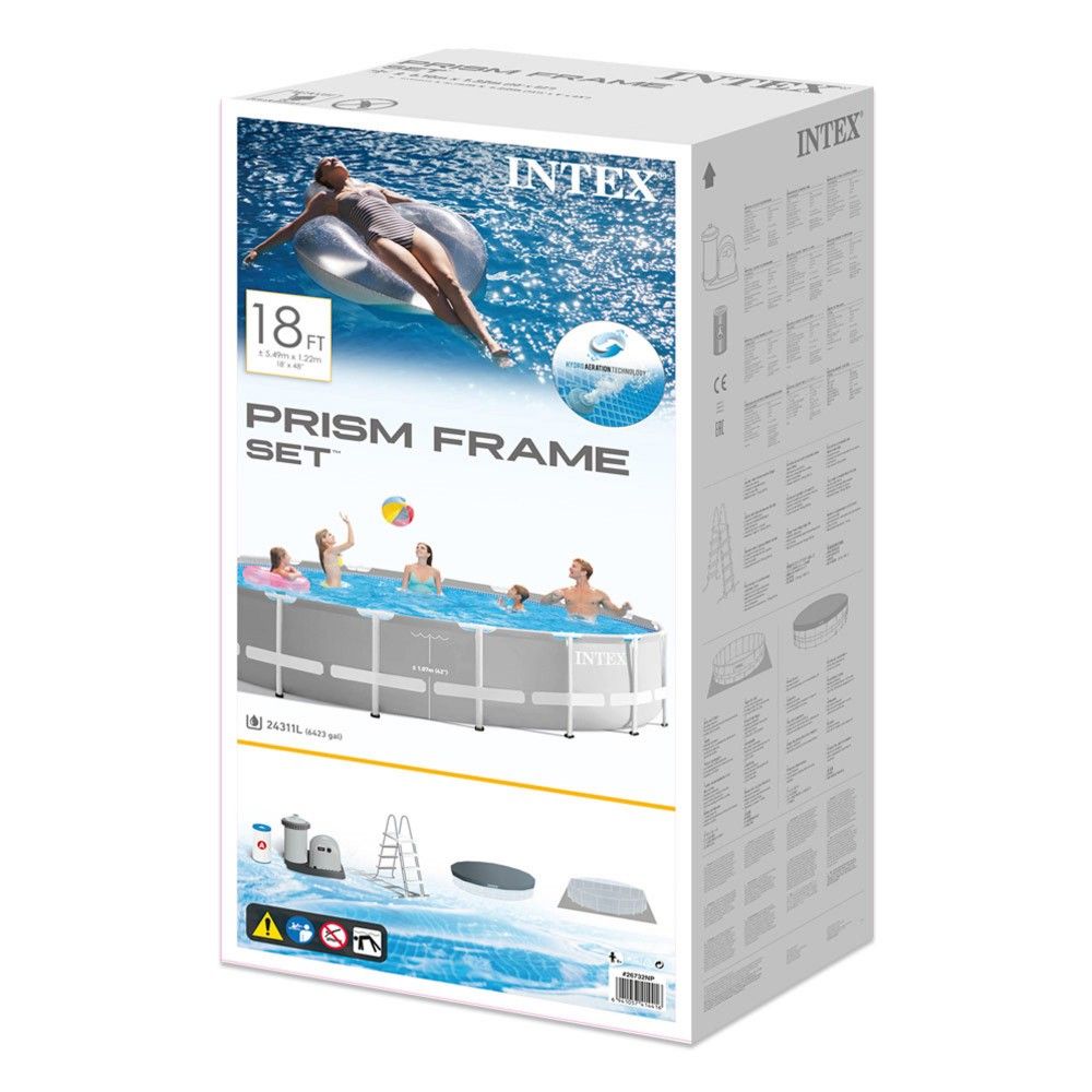 Piscine tubulaire circulaire amovible en PVC Intex grise 549 x 122 cm avec purificateur