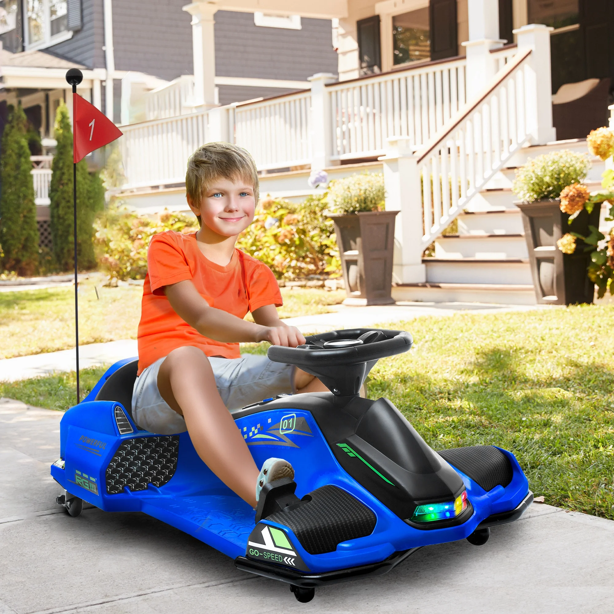 2025 Aosom 12V El-Gokart med blød start, musik og lys. Blå.