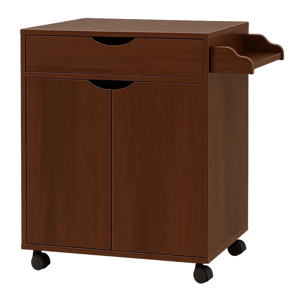 Îlot de cuisine compact à roulettes avec tiroir, en MDF brun foncé, autoportant, 60 x 40 x 85 cm, pour usage domestique. - 5rkcTkLbbY3A