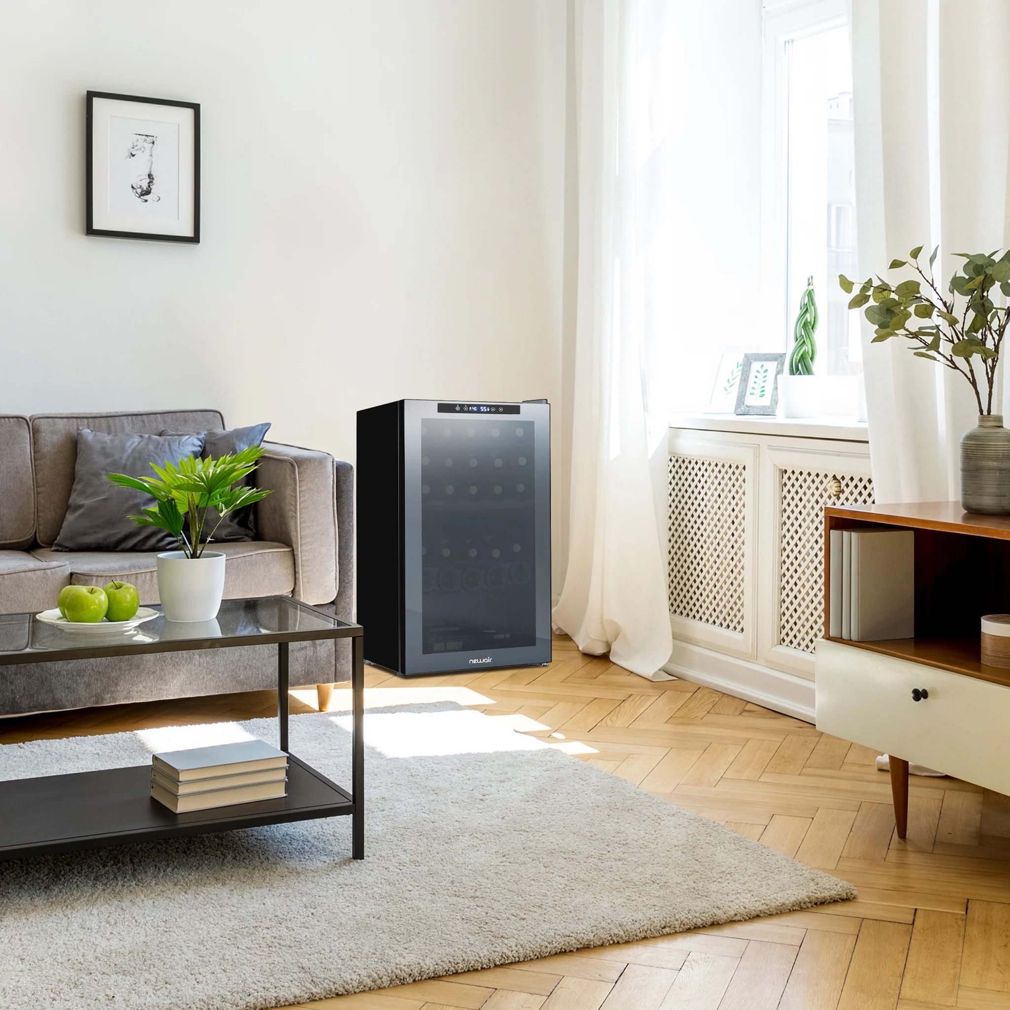 Newair® Weinkühlschrank, freistehend, Modelljahr 2025, Schwarz – 33 Flaschen. Zwei Temperaturzonen – 19,5