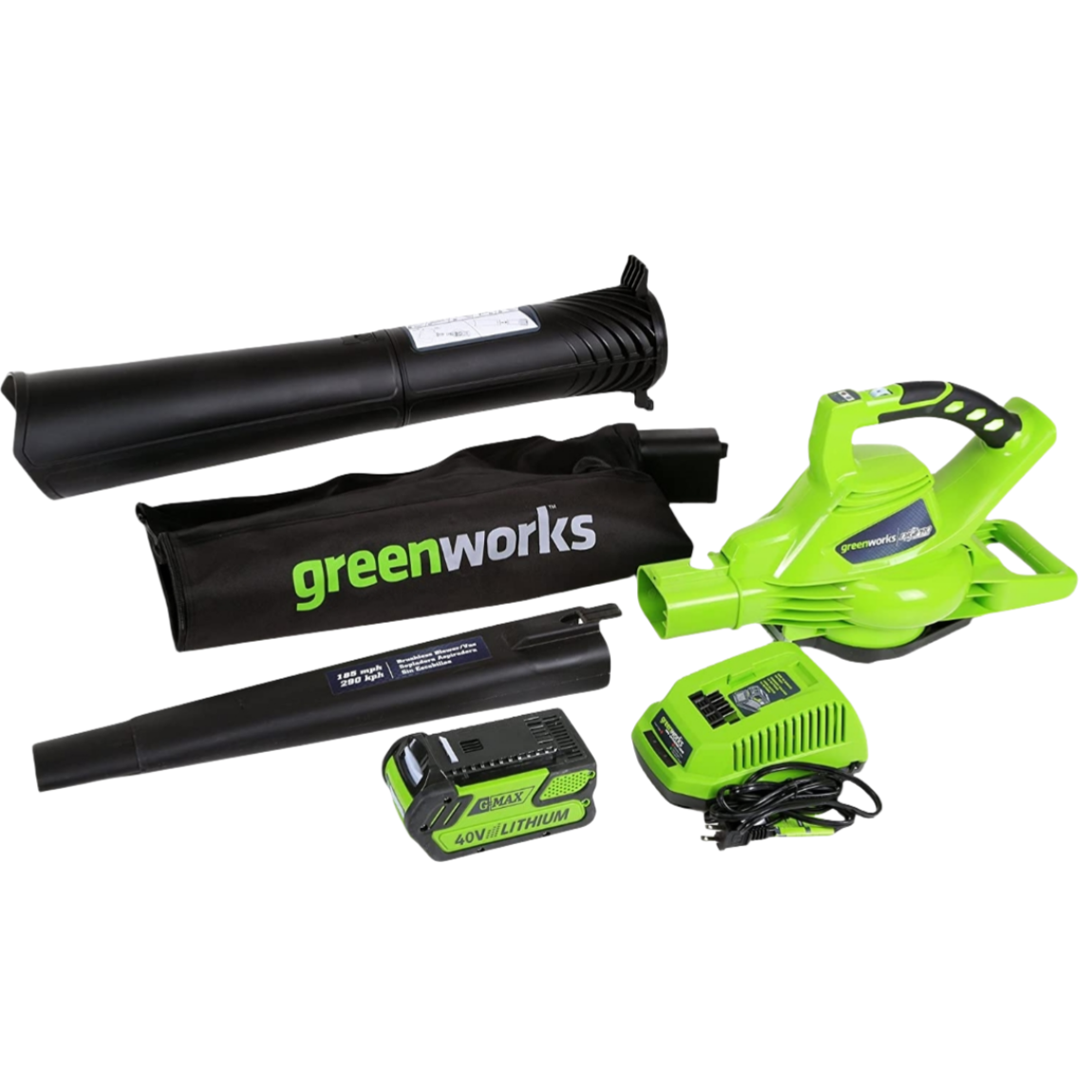 40V batteridrevet løvblæser/støvsuger, 290 km/t variabel hastighed, 4,0 Ah batteri og oplader medfølger, model 24322