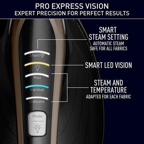 2025 Tefal GV9820G0 Pro Express Vision – Dampfbügelstation in Schwarz und Gold – Beleuchten Sie Ihr Bügeln