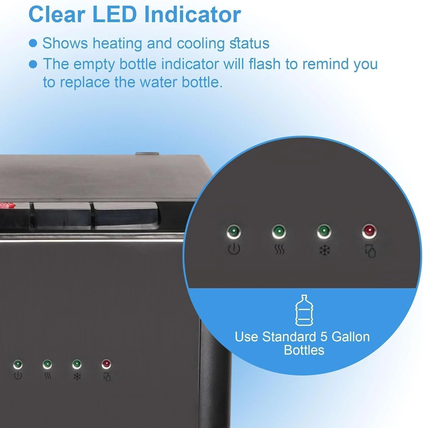 2025 5-Gallonen-Wasserspender mit Bodenbefüllung – 3 Temperaturstufen mit Kindersicherung – Schwarz