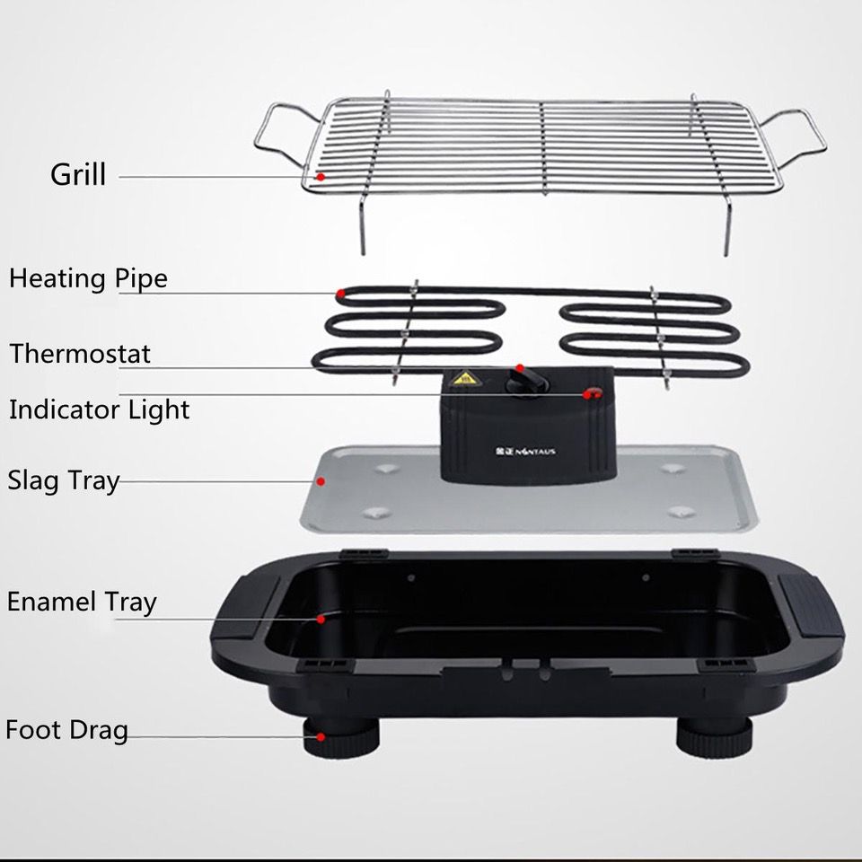 2000-Watt-Elektrogrill mit 2 Höheneinstellungen