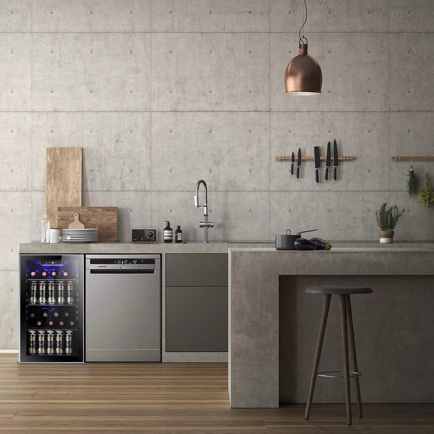 Cave à vin/réfrigérateur à boissons Antarctic Star 36 bouteilles, mini-cave à vin, réfrigérateur à bière et soda, fonctionnement silencieux avec compresseur, température réglable, autonome, noir, 4,4 pi³