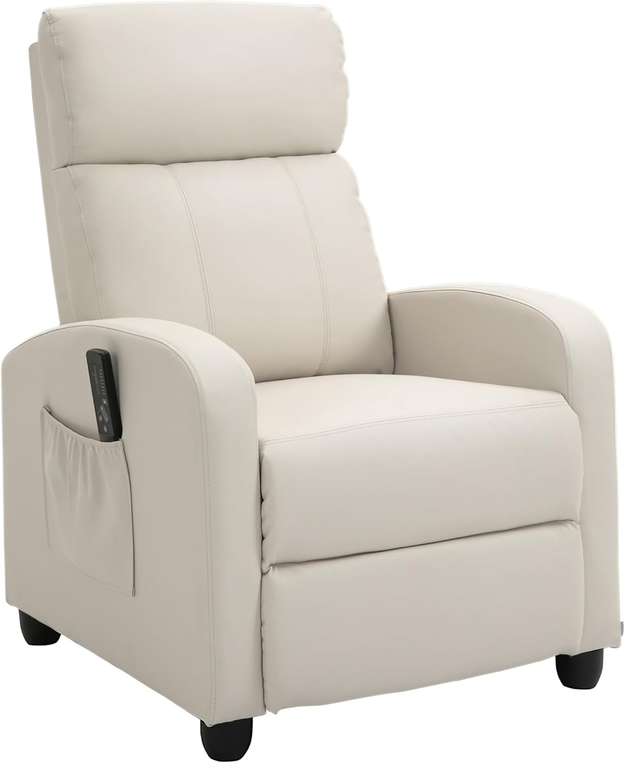 HOMCOM Massagestol, Hvilestol med Fjernbetjening, 2 Massagezoner, 8 Programmer, 5 Intensitetsniveauer, 1 Sidelomme og Timer, PU Betræk, 68x88x98 cm, Creme