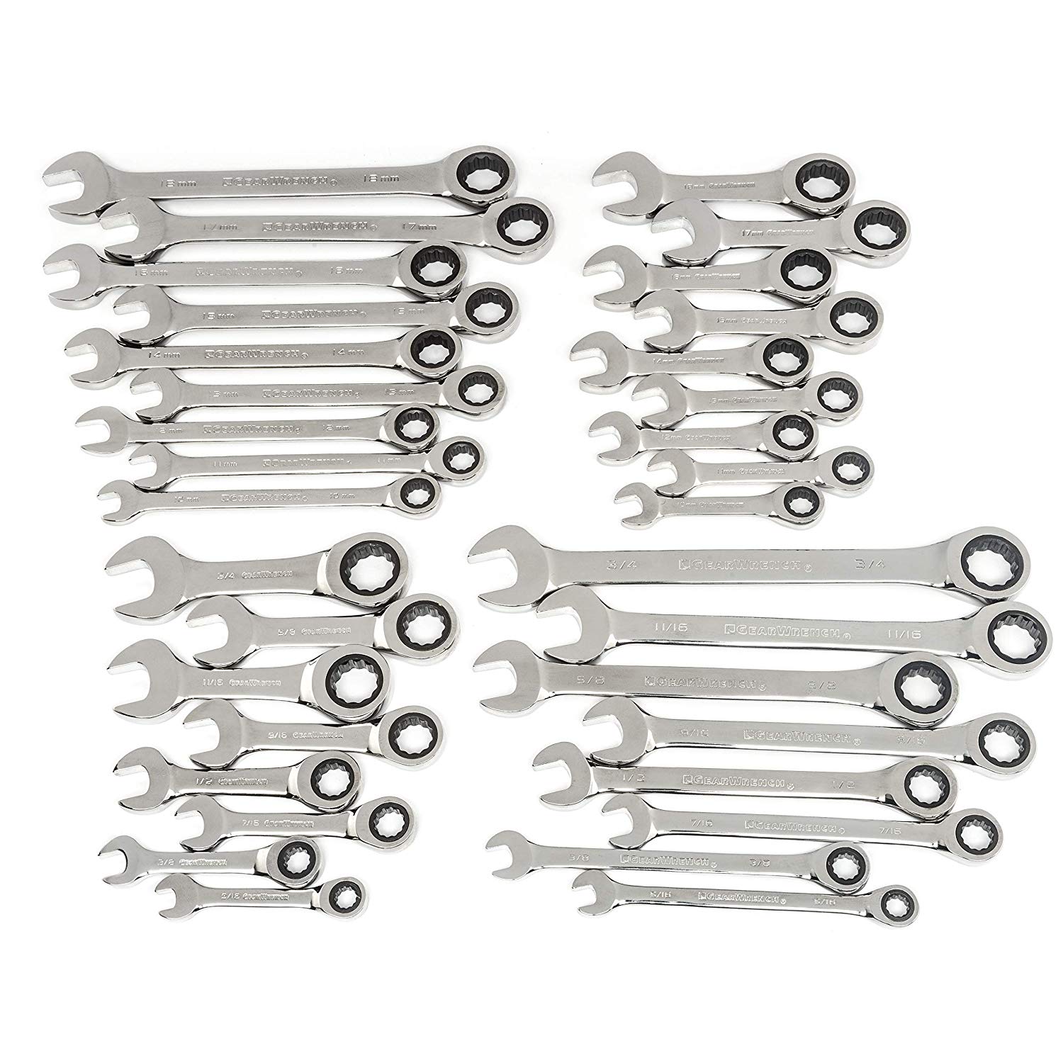 GEARWRENCH 85034 SAE/MM Skraldenøglesæt (34 dele)