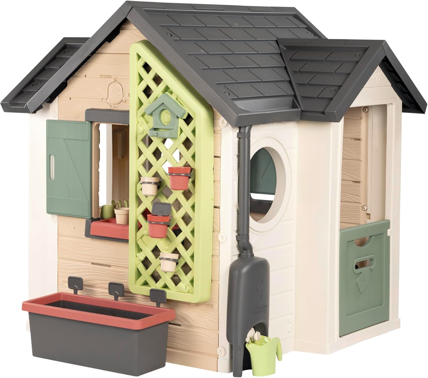 Smoby Life Gartenhaus – Kinder-Spielhaus zum Gärtnern – Inklusive Pflanzgefäß, Vogelfutterhaus, Werkzeug und Zubehör – UV-Schutz – Recyceltes Material – Ab 2 Jahren (7600810408)