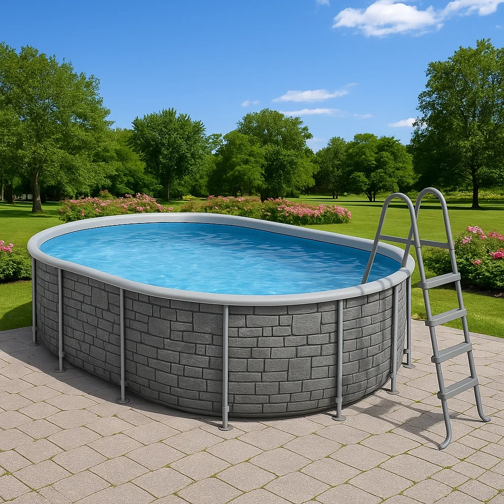 Piscine hors-sol tubulaire ovale avec structure en acier 418 x 243 x 98 cm gris/bleu WnSXihA119zB