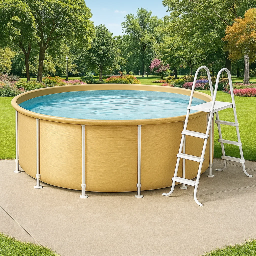 Piscine tubulaire ronde amovible en acier, 358 x 98 cm, couleur beige, avec filtre et échelle VpVwTzv256dS